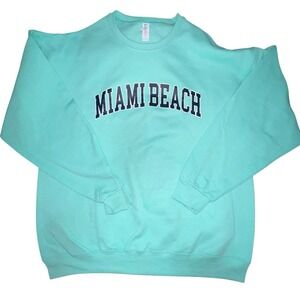 Jerzees Women Miami Beach FL Crew Neck Sweatshirt Teal Size XL Cotton Blend New